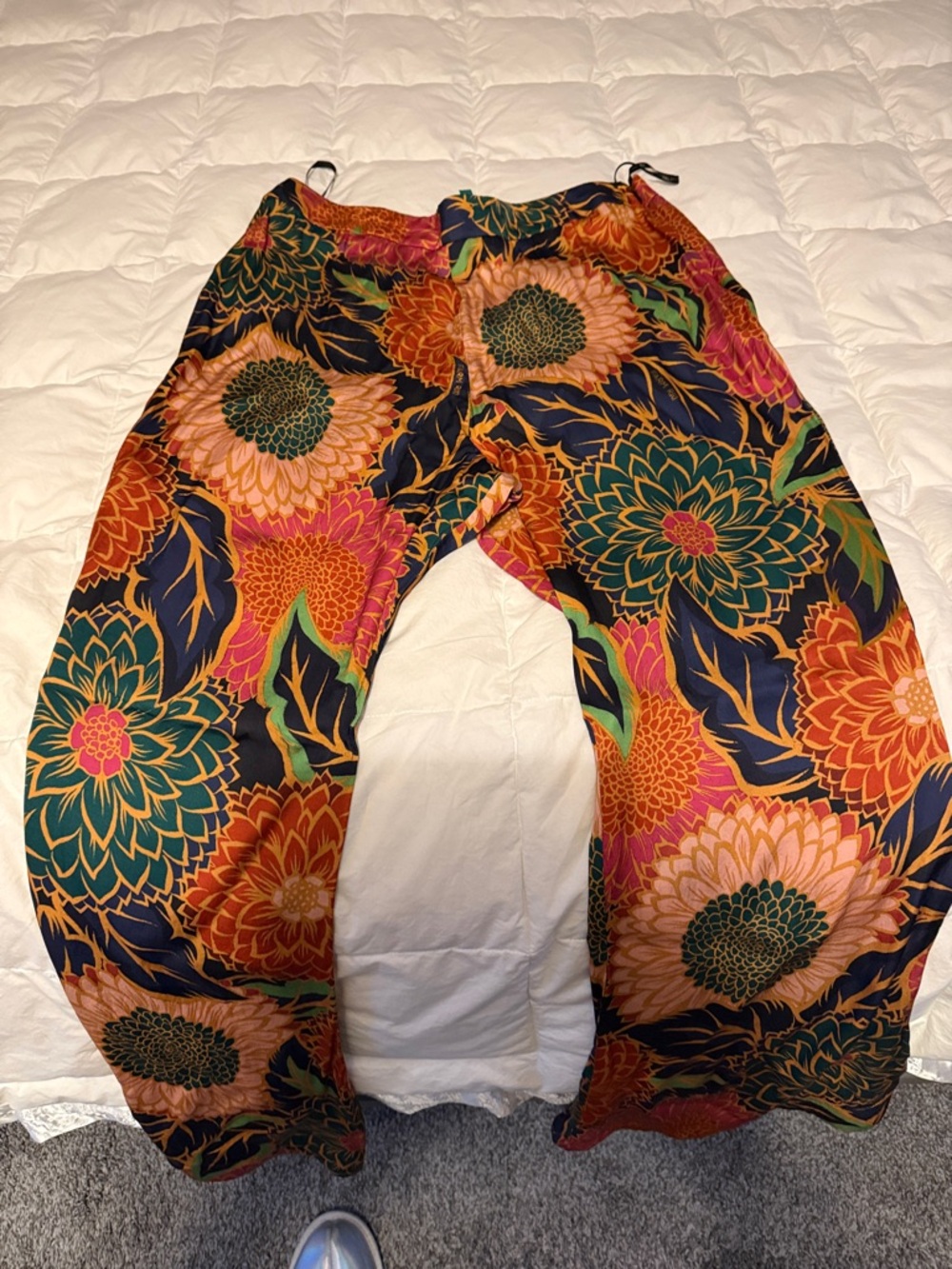 FARM Rio Floral Wide-Leg Pants in Navy, Green, Orange & Pink